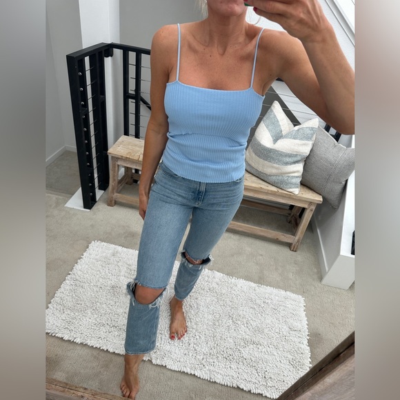 Franco Sarto Tops - Franco Sarto Blue Ribbed Spaghetti Strap Tank Top | Size M